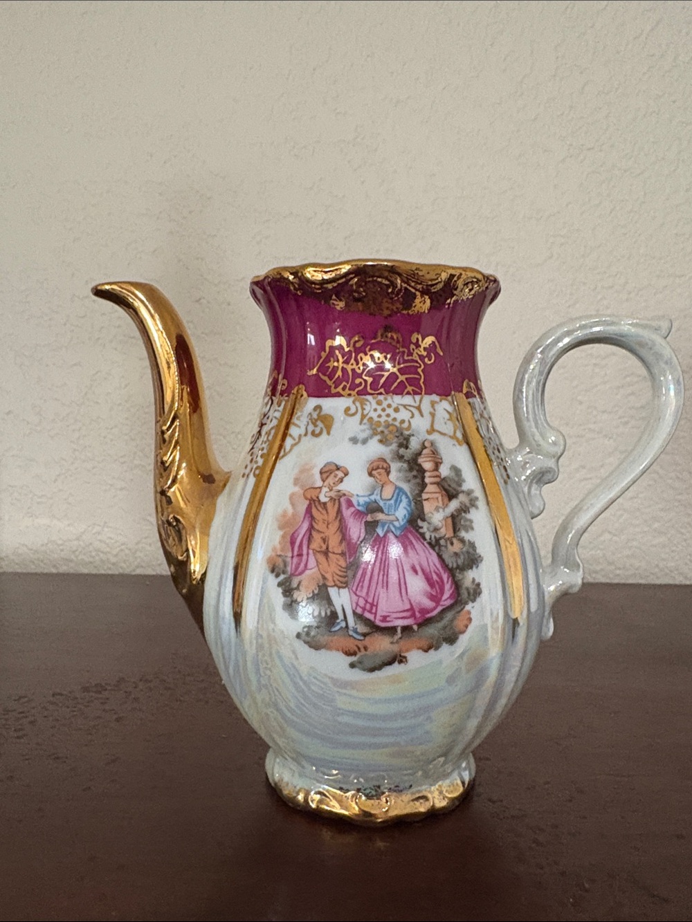 Vintage Ornate Pink and Gold Porcelain Decorative Pitcher